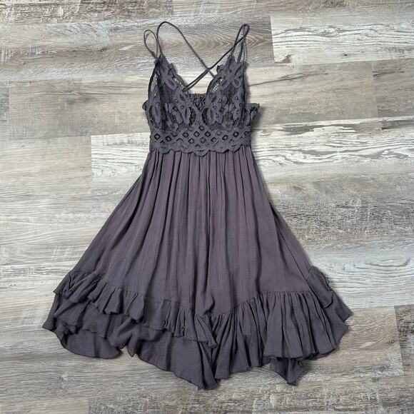 Free People FP One Adella Slip Mini Dress XS Gray Boho Festival - Picture 1 of 10